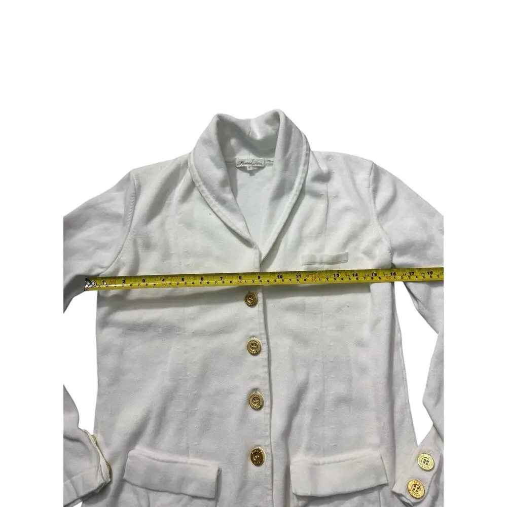 Mini Rose Women’s White Blazer Jacket S Cotton Nylon Spandex Gold Buttons - Picture 10 of 12